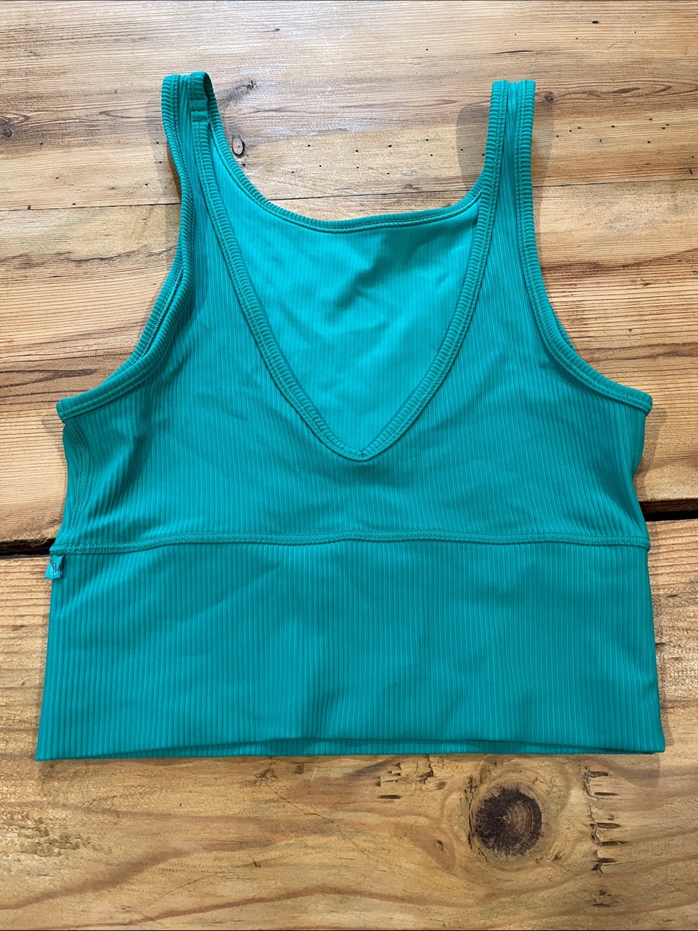 LULULEMON 4 Teal Green Ribbed Luxtreme Deep-V Tank Top Cropped Sports Bra